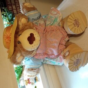 Large 22 Inch Vintage 1984 Furskins Bear, Xavier Roberts. Dress, Hat & Shoes